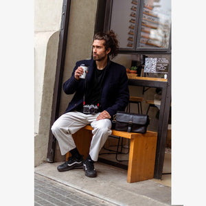 París Black Leather Camera Bag