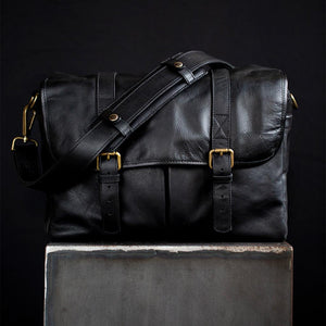 Roma Black Leather Camera Bag