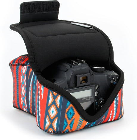 USA Gear Funda Cámara Reflex DSLR con Protección de Neopreno, Presilla para Cinturón y Almacenamiento de Accesorios - Compatible con Nikon D3400, Canon EOS Rebel SL2, Pentax K-70 y más - Negro